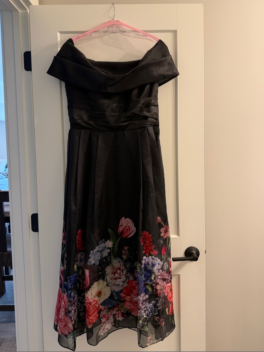 Betsy and Adam Black Floral Off-Shoulder A-Line Dress Size 10 - worn once